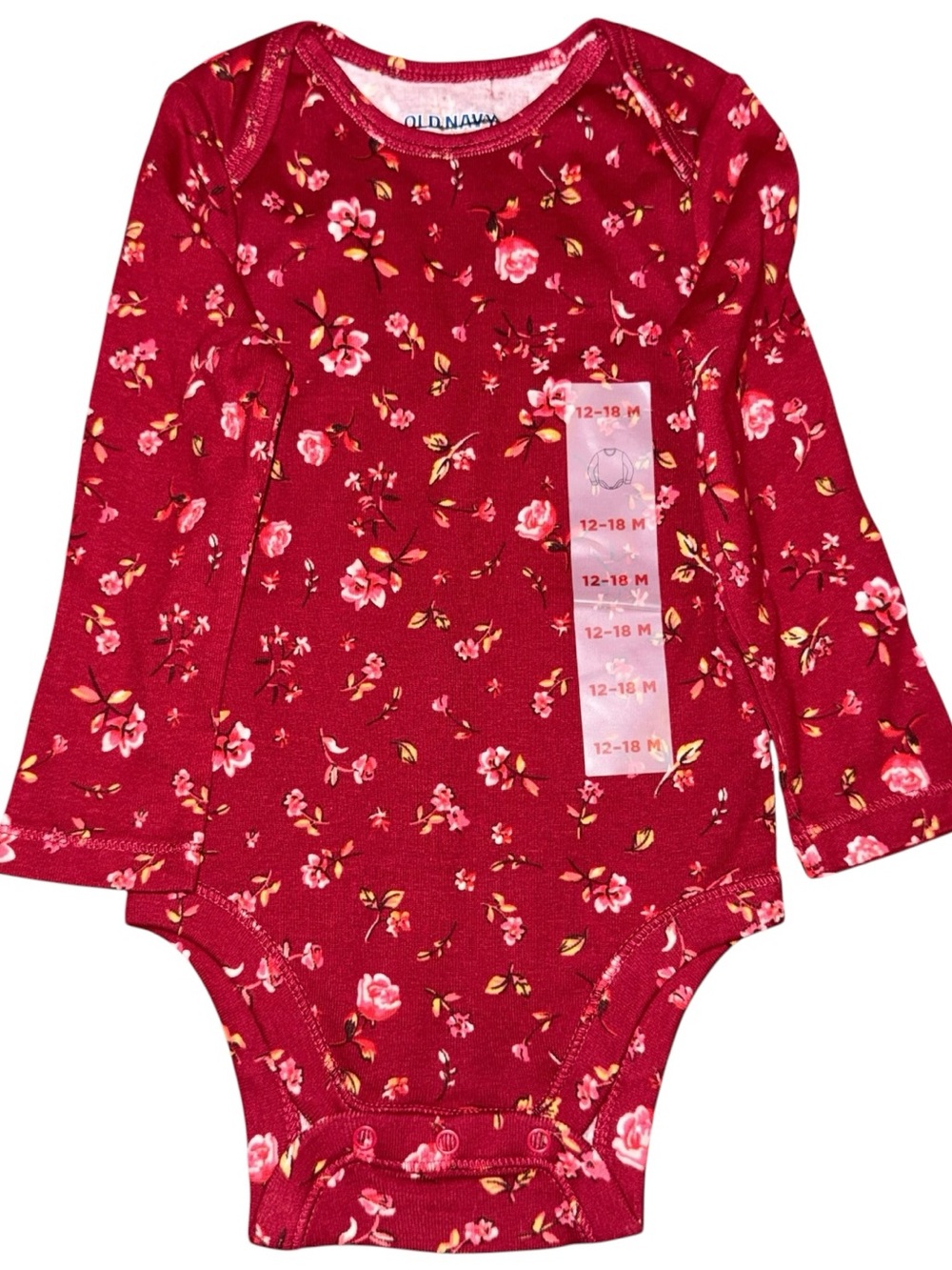 Old Navy Burgundy Floral Long-Sleeve Baby Bodysuit